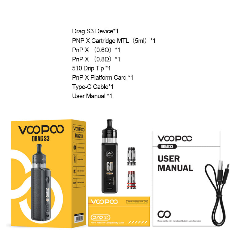 Voopoo Drag S3 60W Box Mod Kit with PnP X Cartridge MTL Pod 3000mAh 5ml